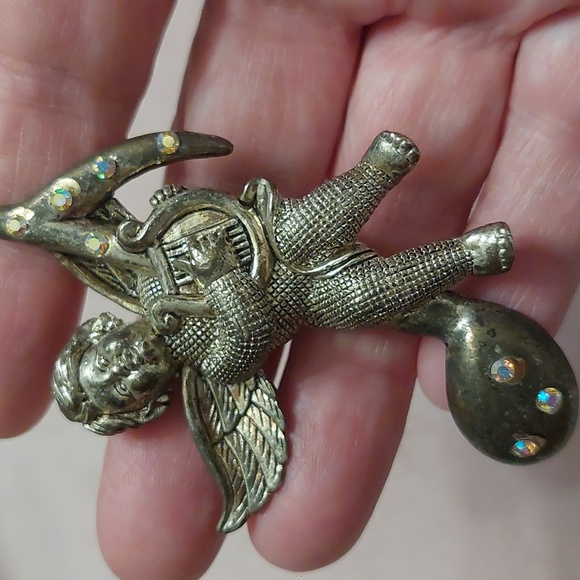 Two Vintage Angel Brooches Cherub with Harp AB Rhinestones Precious Moments PMI - Picture 12 of 12